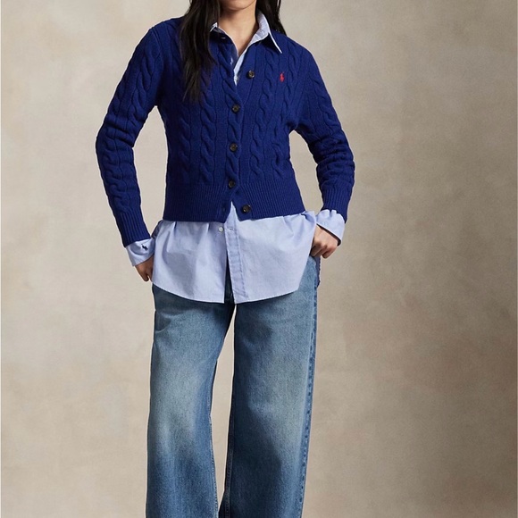 Ralph Lauren Women's Navy Blue Cable Knit Cardigan Sweater - Picture 8 of 8